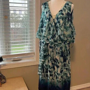 [3XL/24]MichelStudio Collection Blue Tie Dye  Sleeveless MIDI Dress